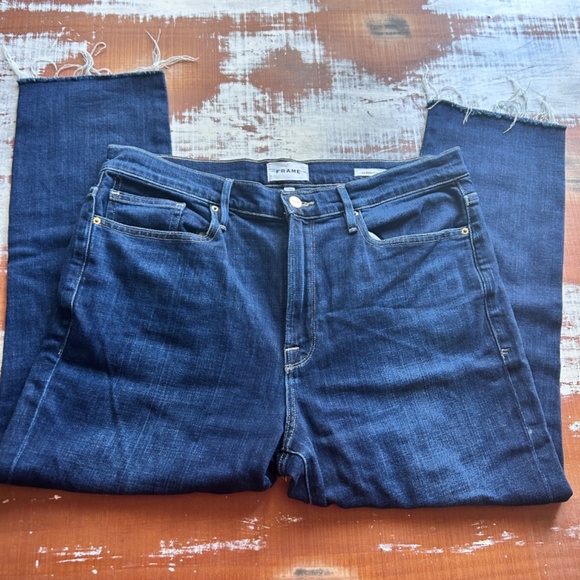FRAME Le Beau Crop Raw Hem Denim Jeans Size 31 Ret $220 - Picture 5 of 9